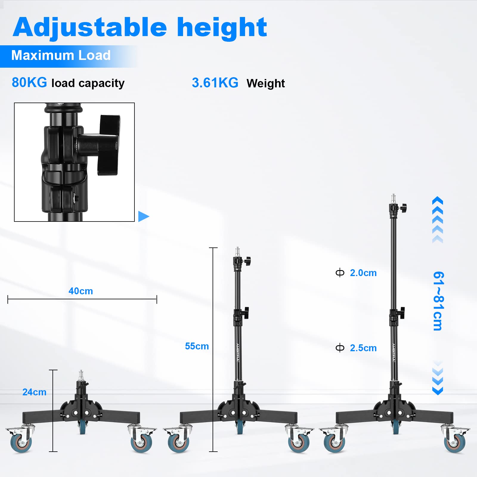 Soonpho 24 31.9'' Removable Foldable Floor Light Stand,Professional Wheeled Light Stand For Studio Flash,Monolight,Low Angle/Tab