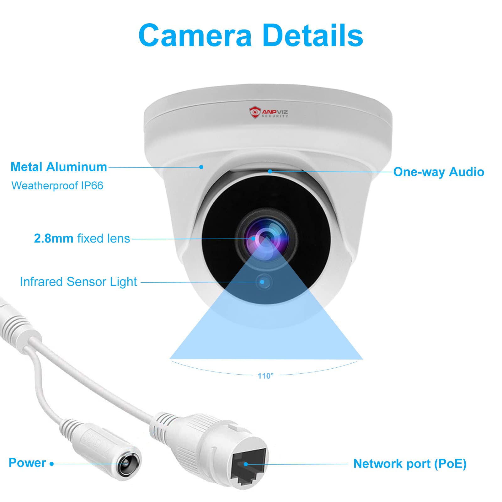 Anpviz 4Mp Poe Ip Turret Camera With Microphone/Audio, Ip Security Camera Outdoor Indoor, Night Vision 50Ft, Waterproof Ip66, 10