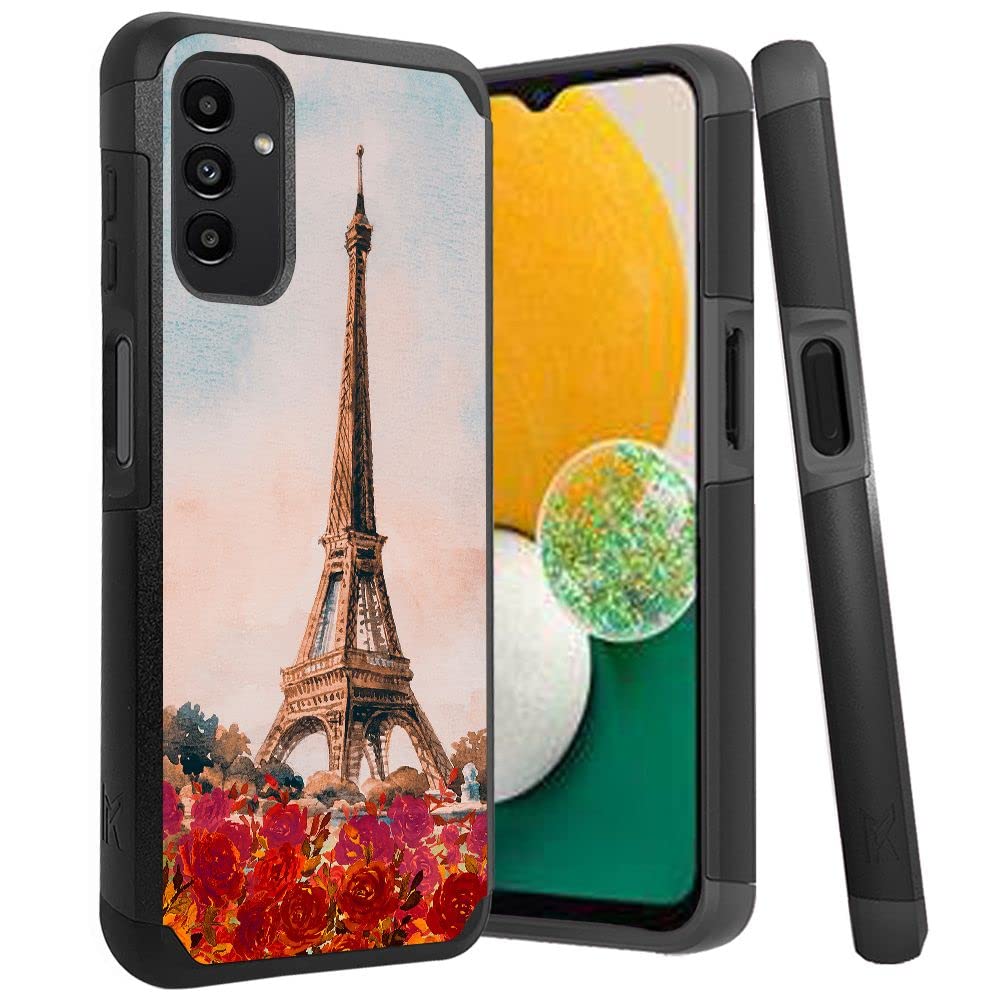 GB Dual Layer Shockproof Slim Case Cover + [Tempered Glass] Compatible with Samsung Galaxy A13 5G - Oil Painting Eiffel