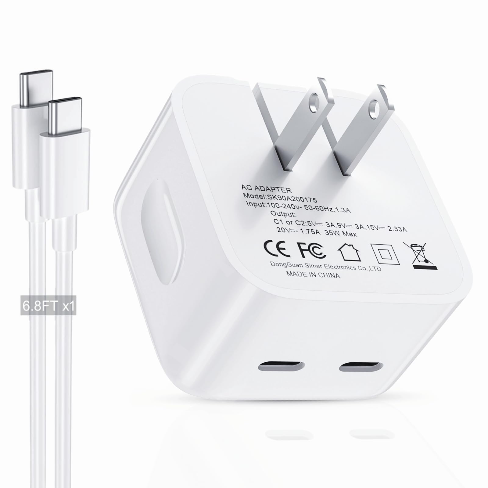 VAGITTO 35W Dual USB C Port Compact Power Adapter, Compatible with iPhone 16/15/14, MacBook Air, iPad, Air Pods, Foldable Type C