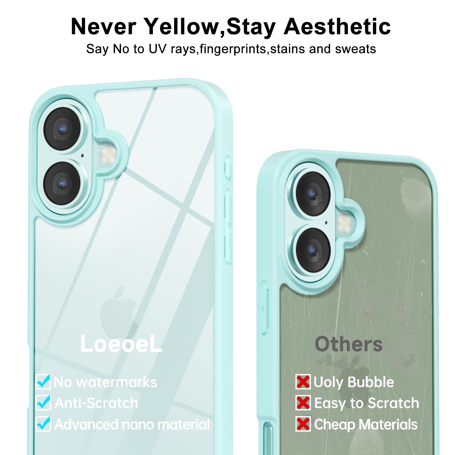 Loeoel For Iphone 16 Case Clear, Transparent Hybrid 16 Phone Case [Hard Plastic & Soft Silicone Bumper] Acrylic Non Yellowing Th