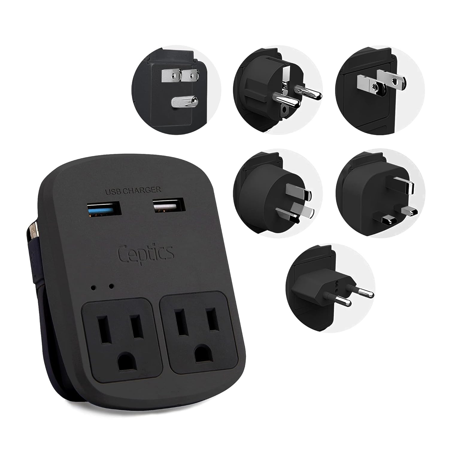Ceptics World Travel Adapter Kit   Qc 3.0 Dual Usb + Dual Us Outlets, Surge Protection, Perfect For Europe, Uk, China, Australia