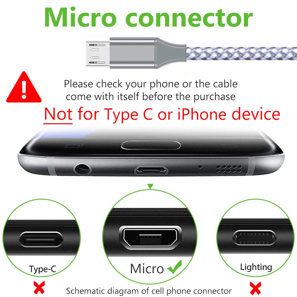 Hoblaze Micro Usb Cable 10Ft, Android Charger Cord 3Pack Long Nylon Braided Sync And High Speed Charging Cord Compatible With Sa