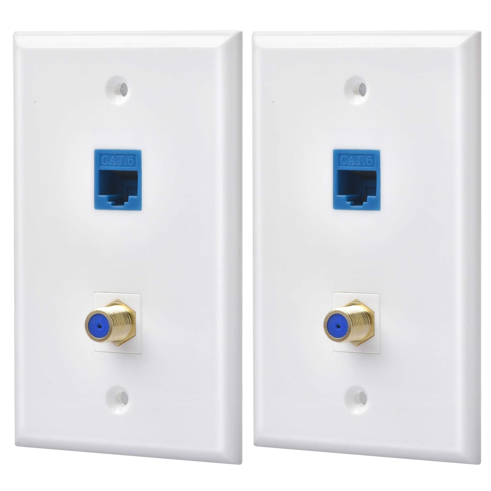 Huahenght 2 Packs Ethernet Coax Wall Plate Outlet With 1 Cat6 Keystone Port And 1 Gold Plated Cable Tv Coax F Type Port Rj45 Fem