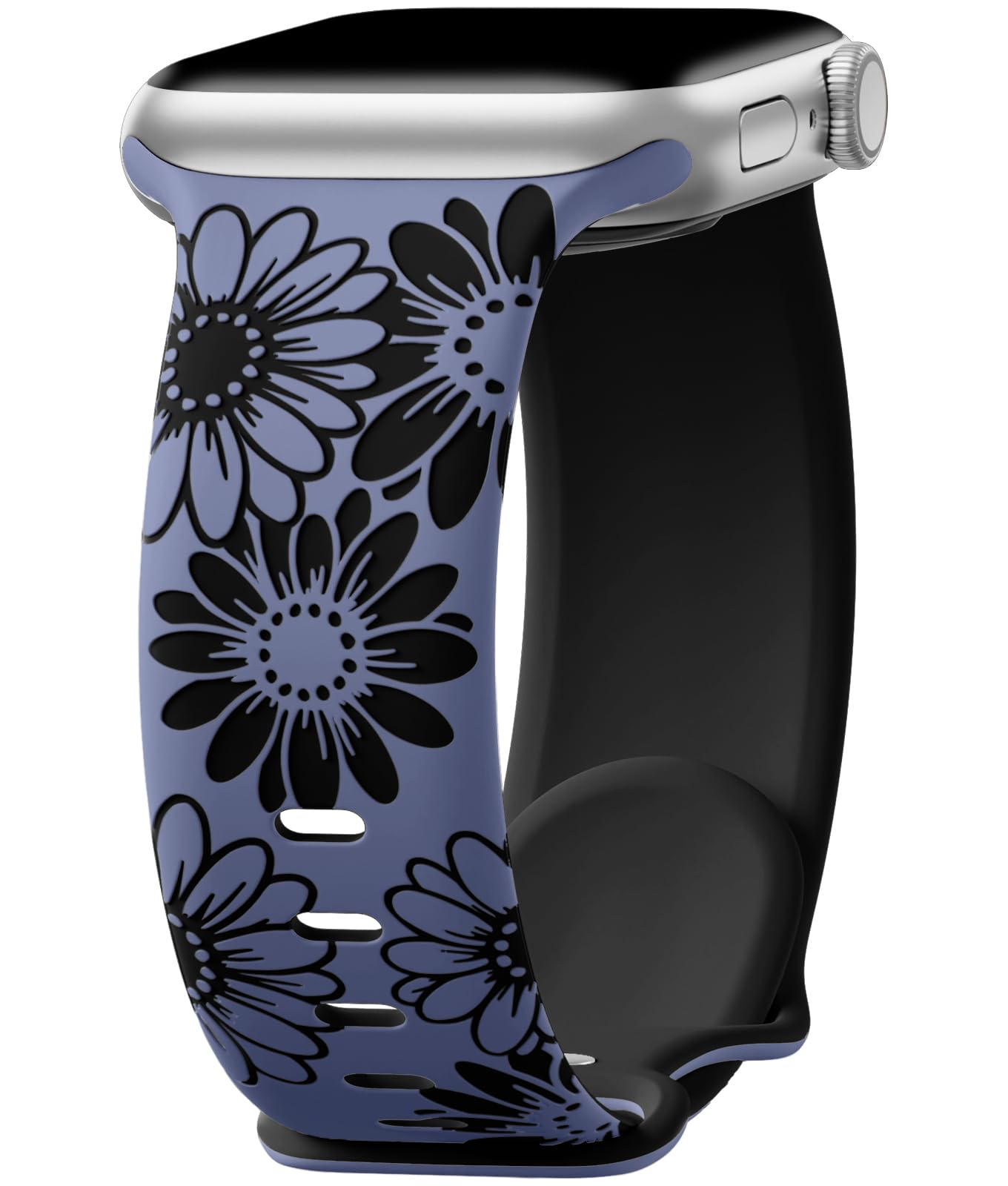 Daqin Floral Engraved Band Compatible With Apple Watch Band 44Mm 45Mm 46Mm 42Mm 49Mm, Cute Flower Pattern Band Soft Silicone Spo