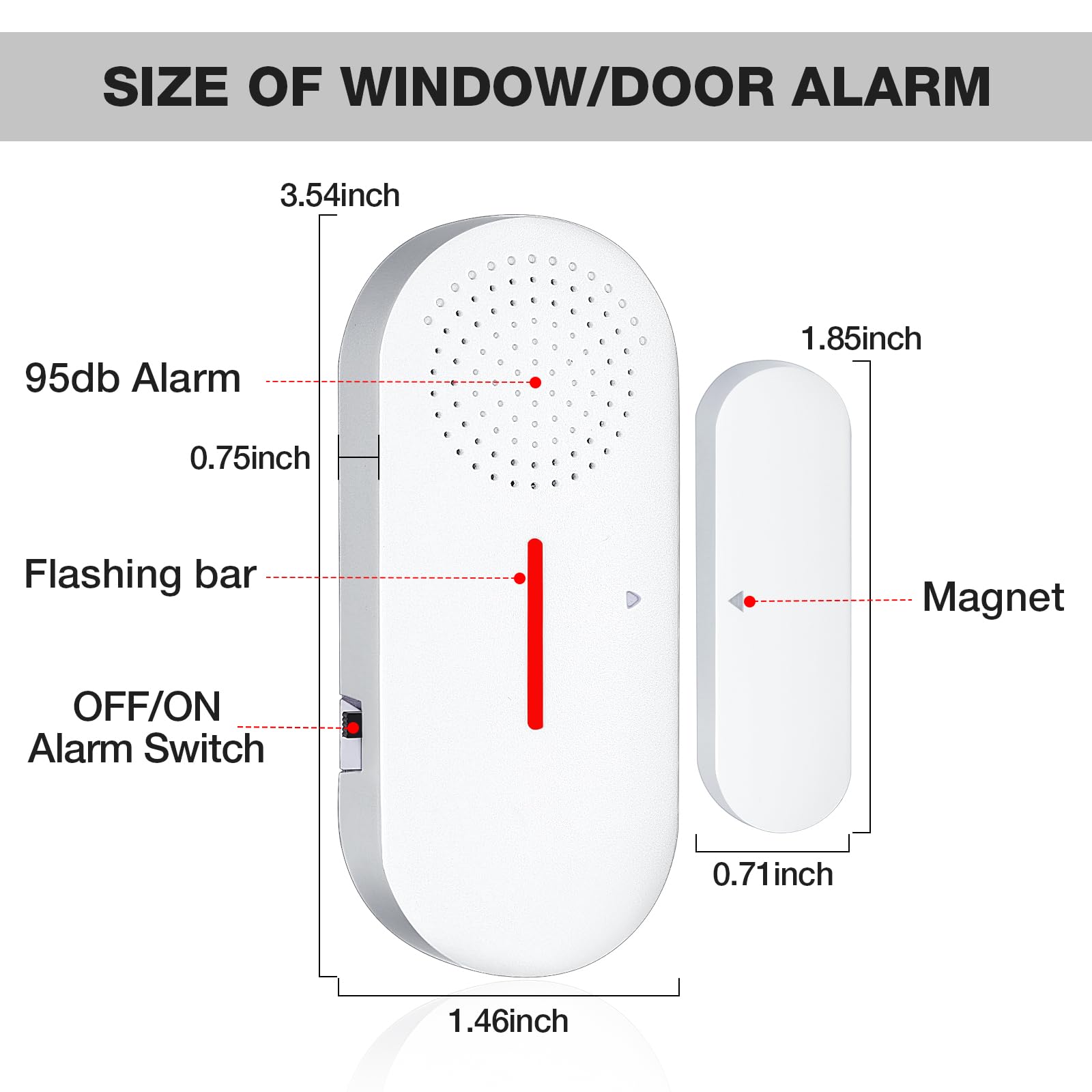 Door Window Alarm, 95Db Door Alarms For Kids Safety, Wireless Sensor Door Window Burglar Alarm Window Pool Alarms For Home (2 Pa