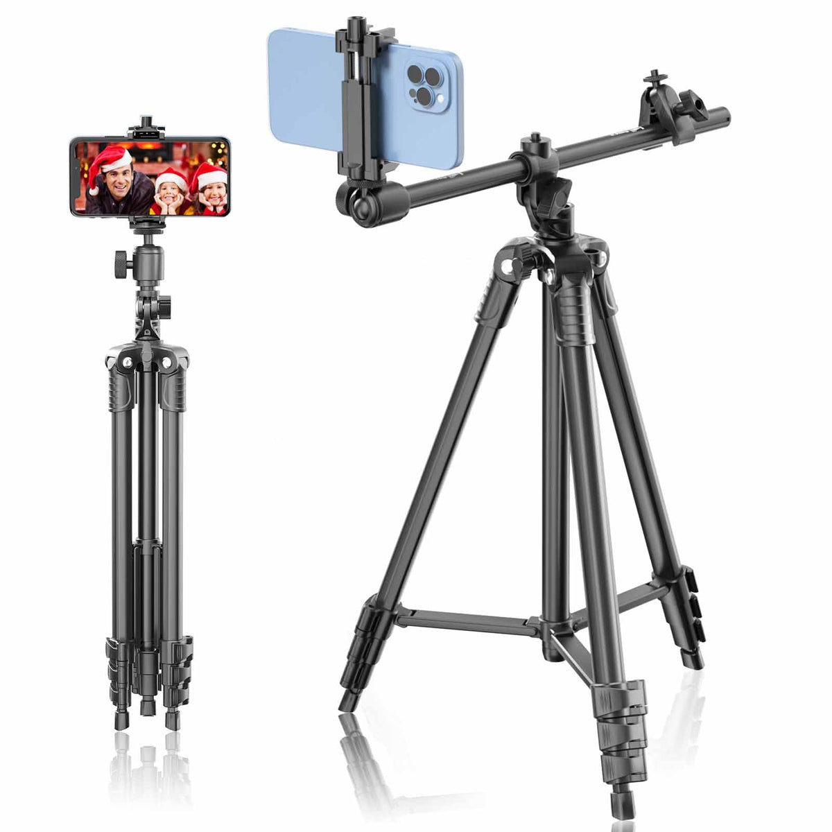 Phone Tripod, Lusweimi 67 Inch Horizontal Tripod Stand With 360� Adjustable Ball Head And Wireless Remote For Camera/Iphone/Webcam, Tripod For Video Recording With Extended Arm/Clip Mount/Carry Bag