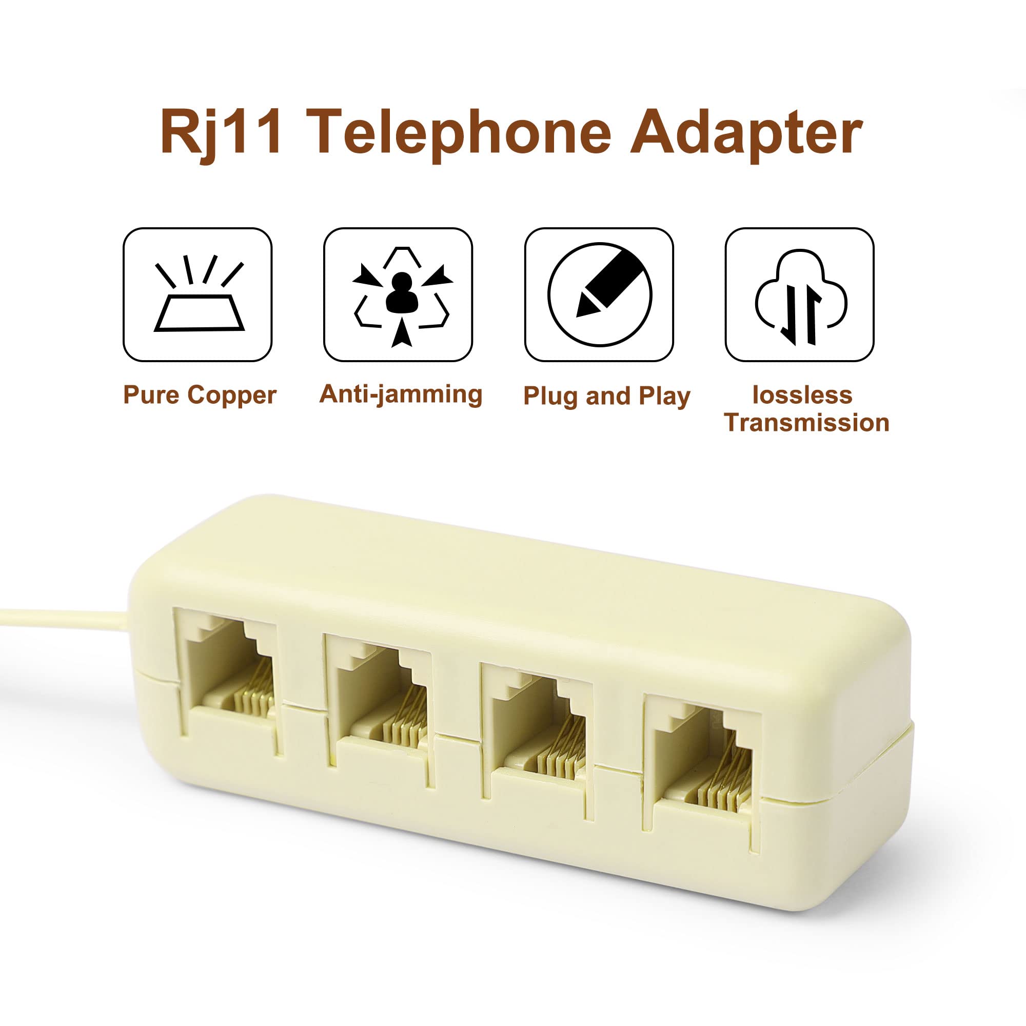 Uxcell Telephone Splitter, Rj11 6P4C 1 Male To 4 Female M/F Converter Phone Jack Adapter Cable For Landline, Modem, Fax Machine,