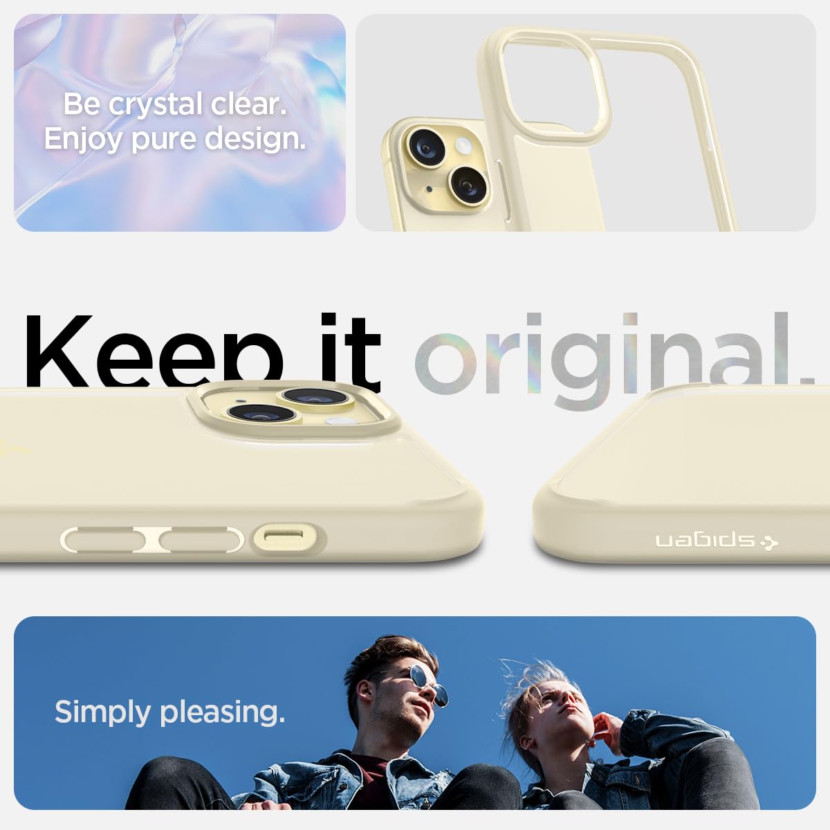 Spigen Ultra Hybrid Designed For Iphone 15 Plus Case (2023) [Anti Yellowing], [Military Grade Protection]   Mute Beige