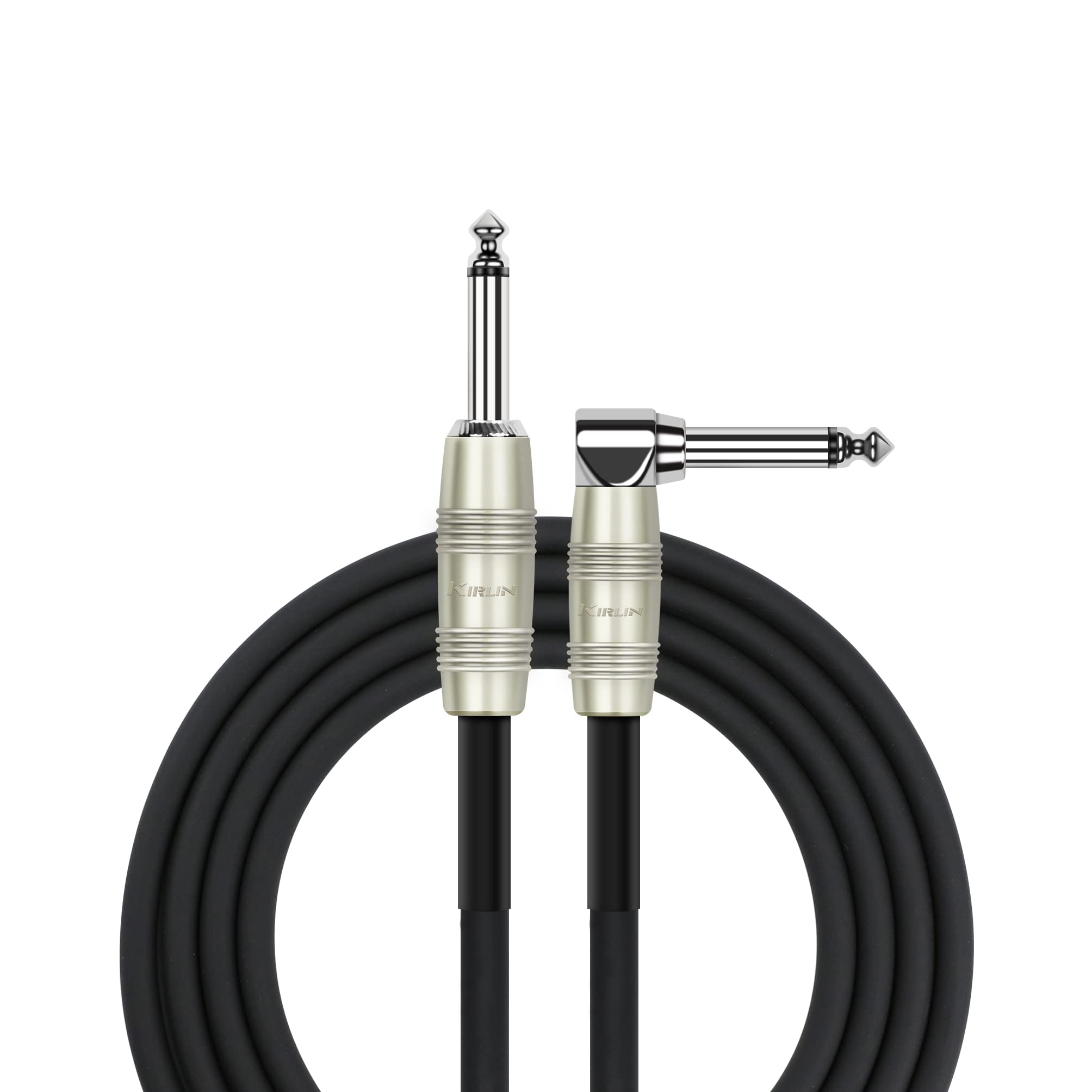 Kirlin Cable Ip 202Pr 10/Bk   10 Feet   Straight To Right Angle 1/4 Inch Plug Instrument Cable Black Pvc Jacket