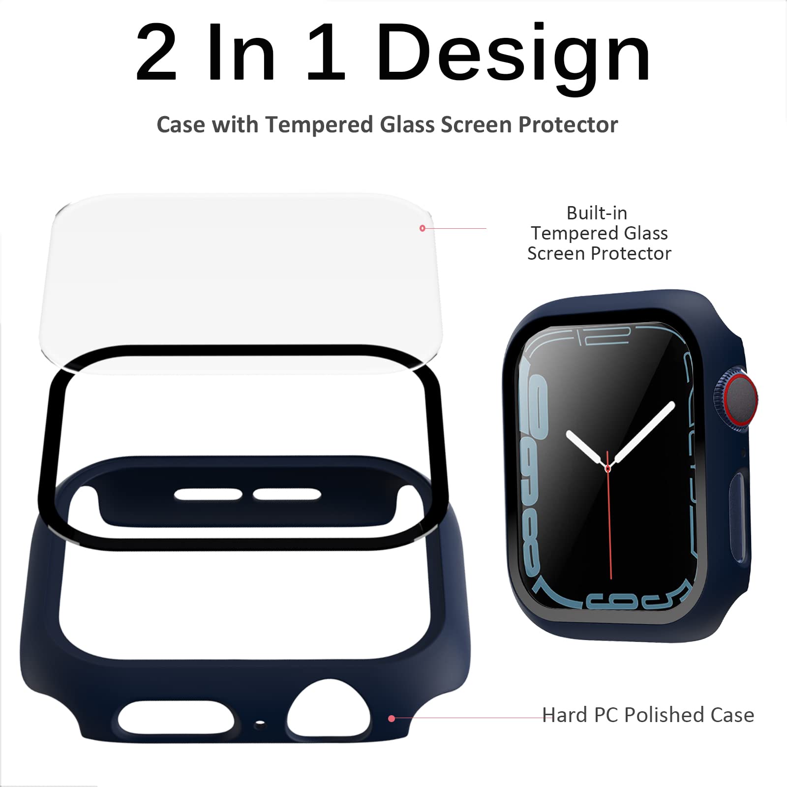 Miimall Compatible Apple Watch Series 8 Case 41Mm With Screen Protector Anti Scratch Shockproof Hard Pc And Tempered Glass Film