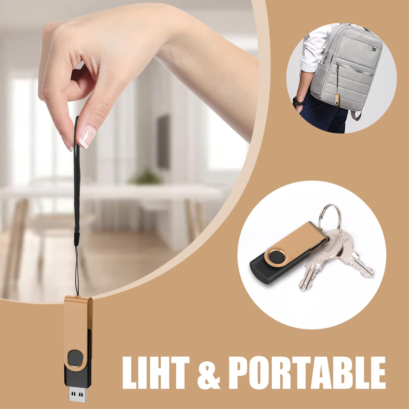 Eastbull 4Gb Usb Flash Drive Bulk Thumb Drives 10 Pack With Lanyards Usb 2.0 Jump Drive 4Gb Memory Sticks Zip Drive Pen Drive For Storage And Backup Gold 10Pcs 4Gb