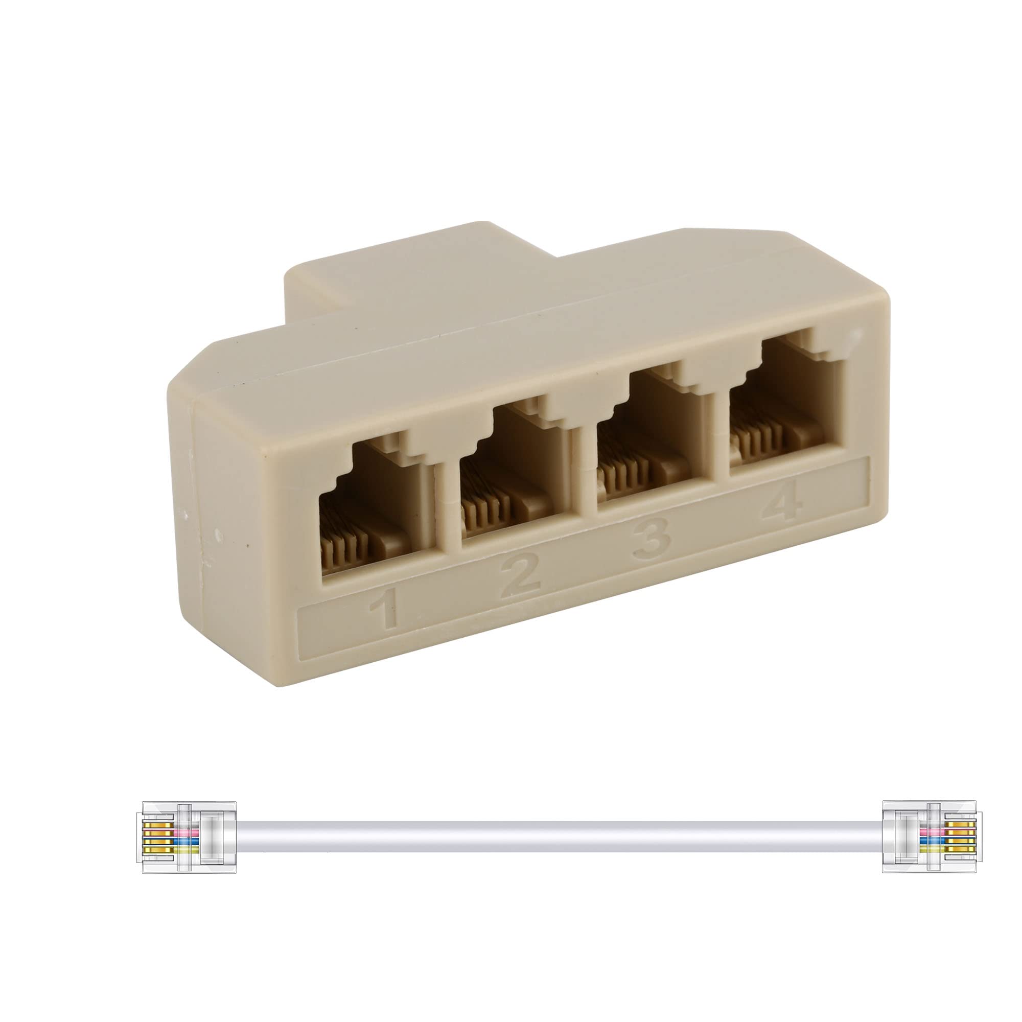 Phone Splitter Way Telephone Adapter Rj11 6P4C Female To Females For Landline And Fax  1Pack (4 Way)