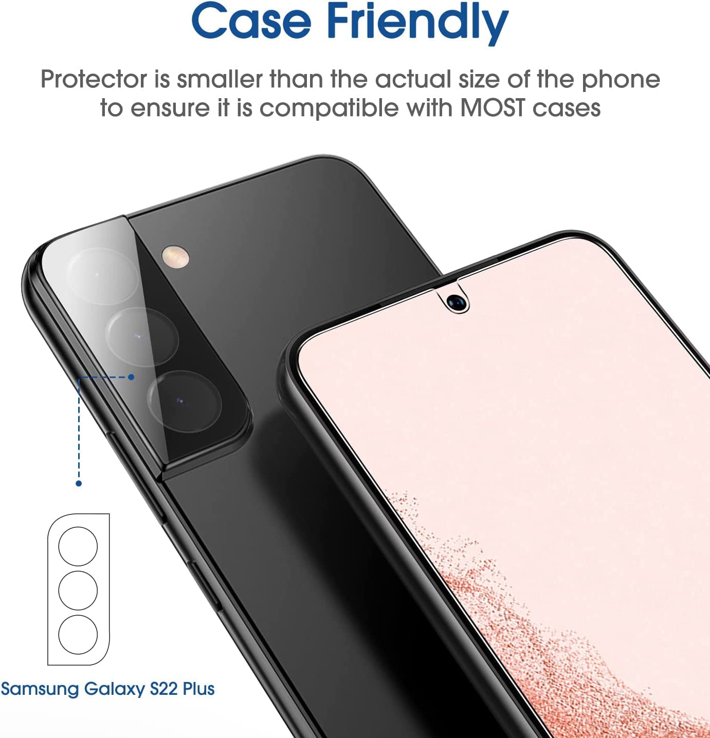 Amfilm Onetouch Screen Protector For Samsung Galaxy S22 Plus 6.6 Inch, Samsung Galaxy S22 + 6.6 Inch, 9H Hardness With Camera Le