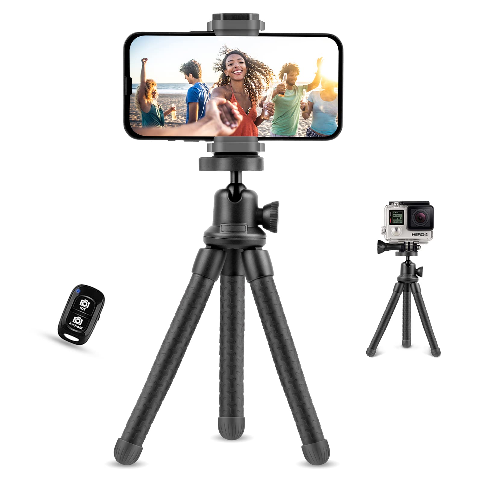Ubeesize Phone Tripod, Ubeesize 12 Inch Flexible Cell Phone Tripod Stand Holder With Wireless Remote Shutter & Universal Phone M