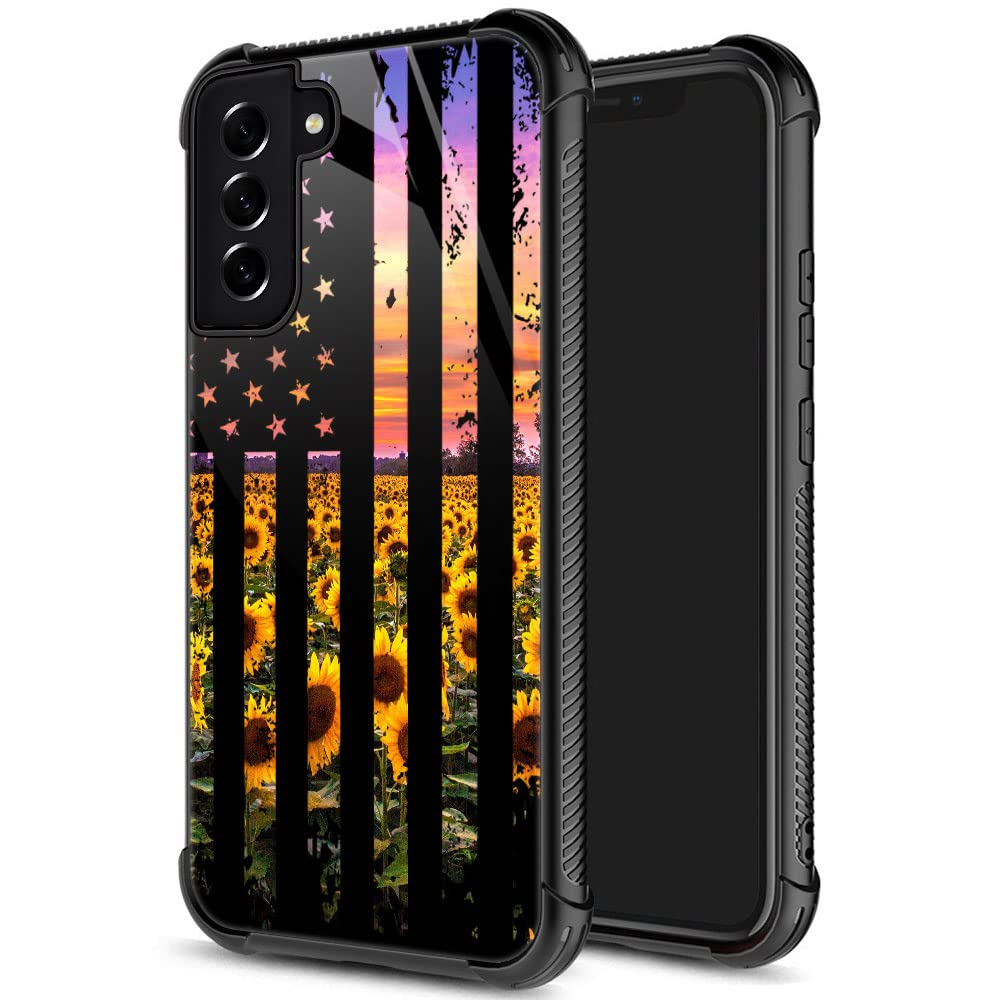 Samsung Galaxy S21 Fe Case,Flag Sunflowers Galaxy S21 Fe 5G Cases For Girls Womens,Pattern Design Shockproof Anti Scratch Organi