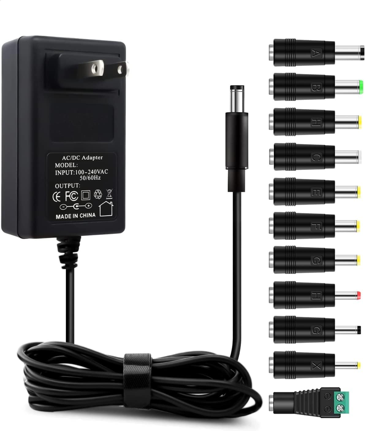 12V 3A AC Adapter Power Supply Charger [12 Volts 3 Amps Regulated Switching Power] with 11 Interchangeable DC Plug for 500mA 600