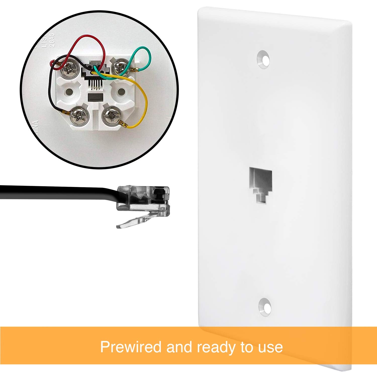 Enerlites Rj11 Telephone Jack Wall Plate By 1 Gang, Standard Size, White, 6 Position 4 Conductor, Single Port 2 Line Support 661