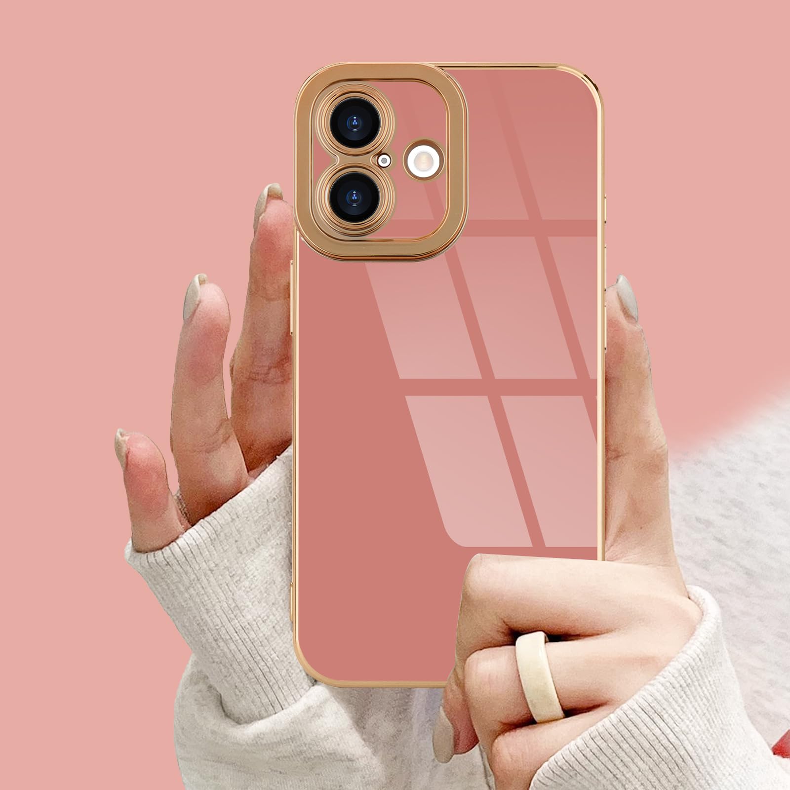 Lafunda Designed For Iphone 16 Plus Case Cute, Luxury Classy Plating For Women Girls Gold Edge Soft Tpu Bumper Cover With Camera