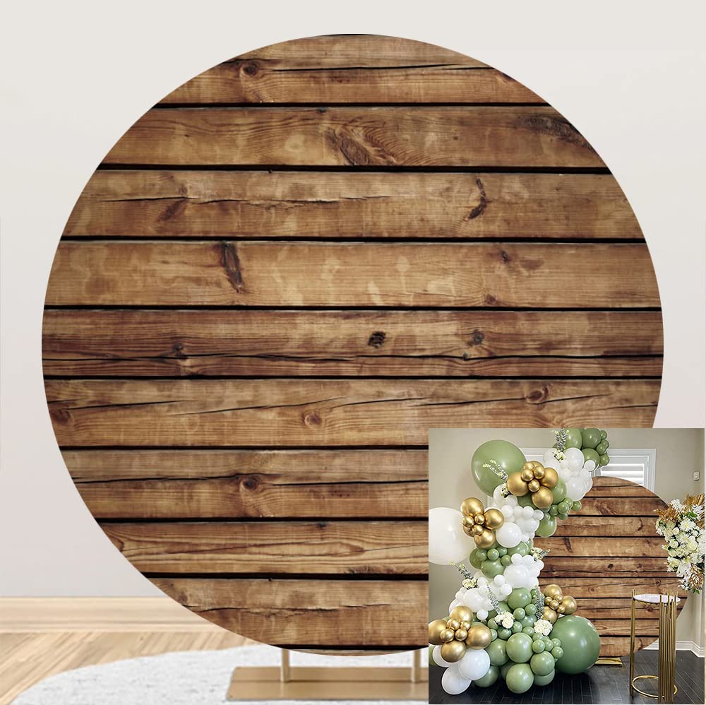 Leowefowa Polyester Rustic Wood Board Round Backdrop (Without Stand,Not Real Wood) 6X6Ft Wood Plank Background For Photo Girl Bo