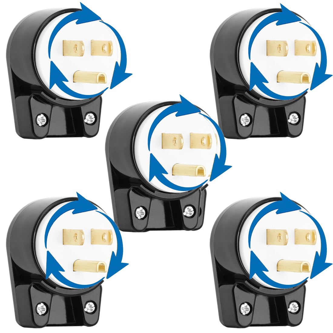 (5Pack) Etl Listed 90 Degree Usa Canada Male Plug Nema 5 15P 3 Pole Angle Diy Plug, 15A 125V Usa 3Pin Right Angle Ac Plug, Nema