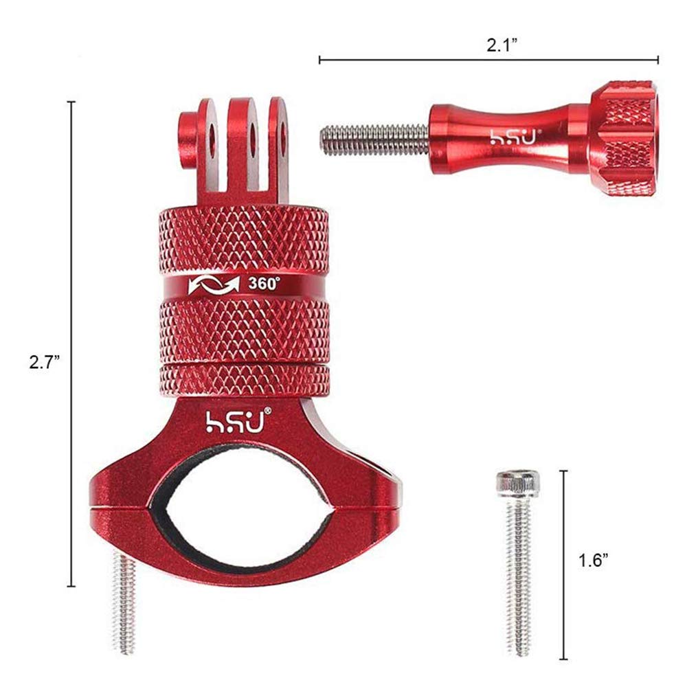Hsu Bike Handlebar Mount For Gopro Hero 13/12/11/10/9/8/7/6/5/4 Akaso Campark Osmo Action 3/4 And Other Action Cameras, 360 Degrees Rotary Motorcycle Mount (Red)