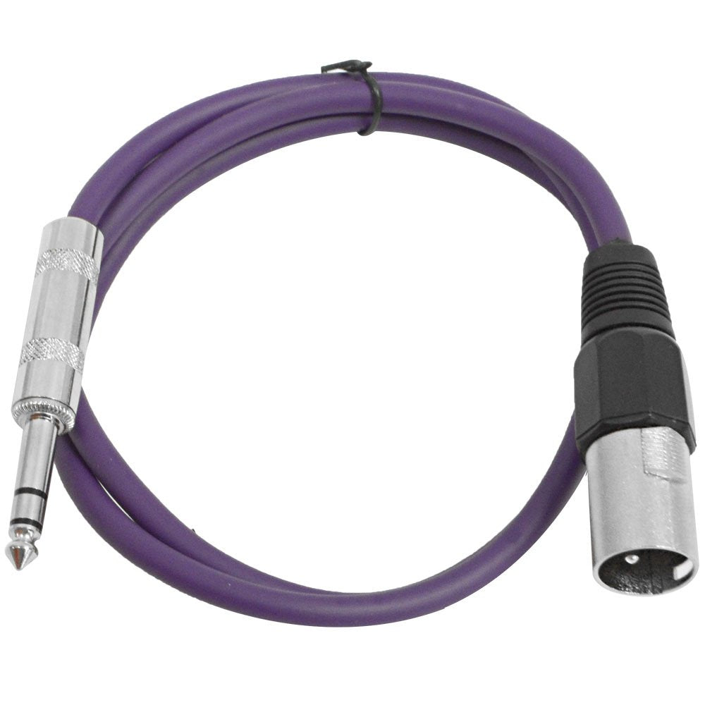 Seismic Audio - SATRXL-M2 - Purple 2 XLR Male to 1/4 TRS Patch Cable