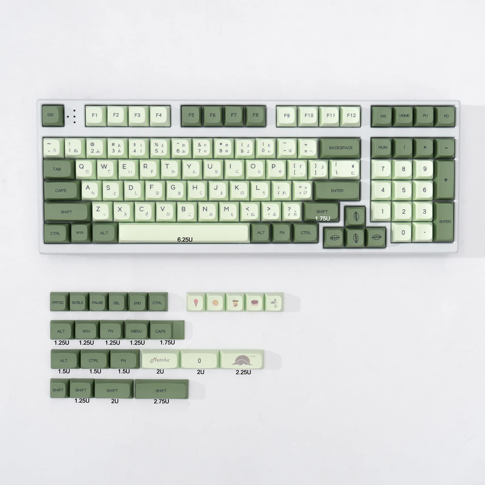 Mintcaps Pbt Japanese Keycaps Matcha Green Xda Profile Cute Keycaps Set 124 Keys Custom Dye Sub Keyboard Keycaps For Cherry Gate