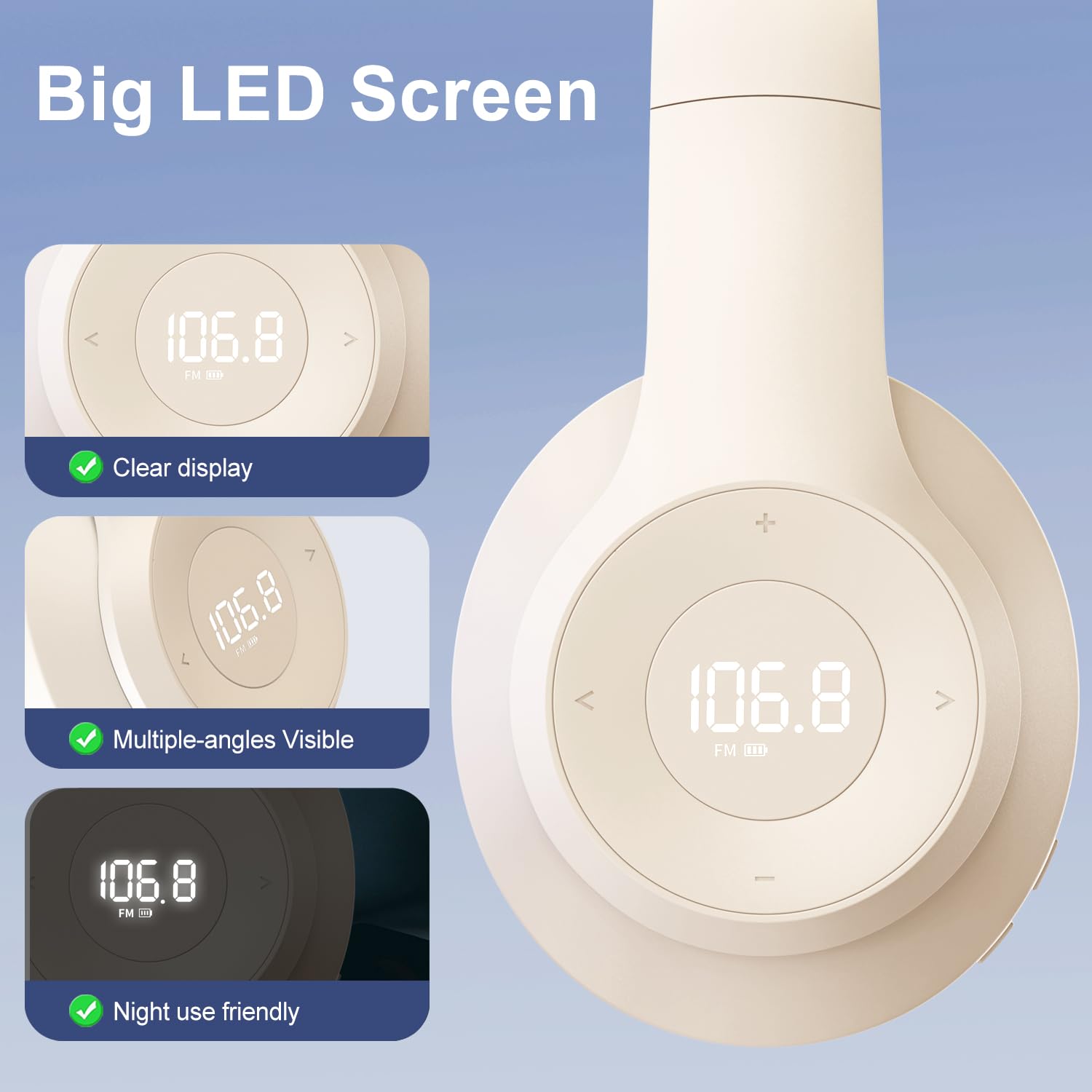 X5 Rechargeable & Portable Fm Radio Headphones With Best Reception, Led Display, Soft Ear Muffs, Fm Headset Radio Receiver For M