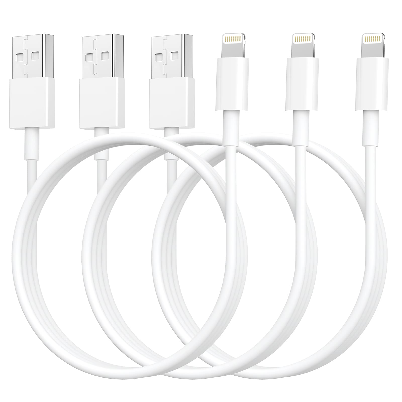 Pgqbs For Iphone Long Charger Cable 6 Ft 3Pack For Lightning To Usb Fast Charging Cord 6Foot For Iphone 14 Pro Max/14/13/12/11/Xr/Xs/X/8/7/6, For Ipad Pro/Air/Mini White Phone Charge 6 Feet