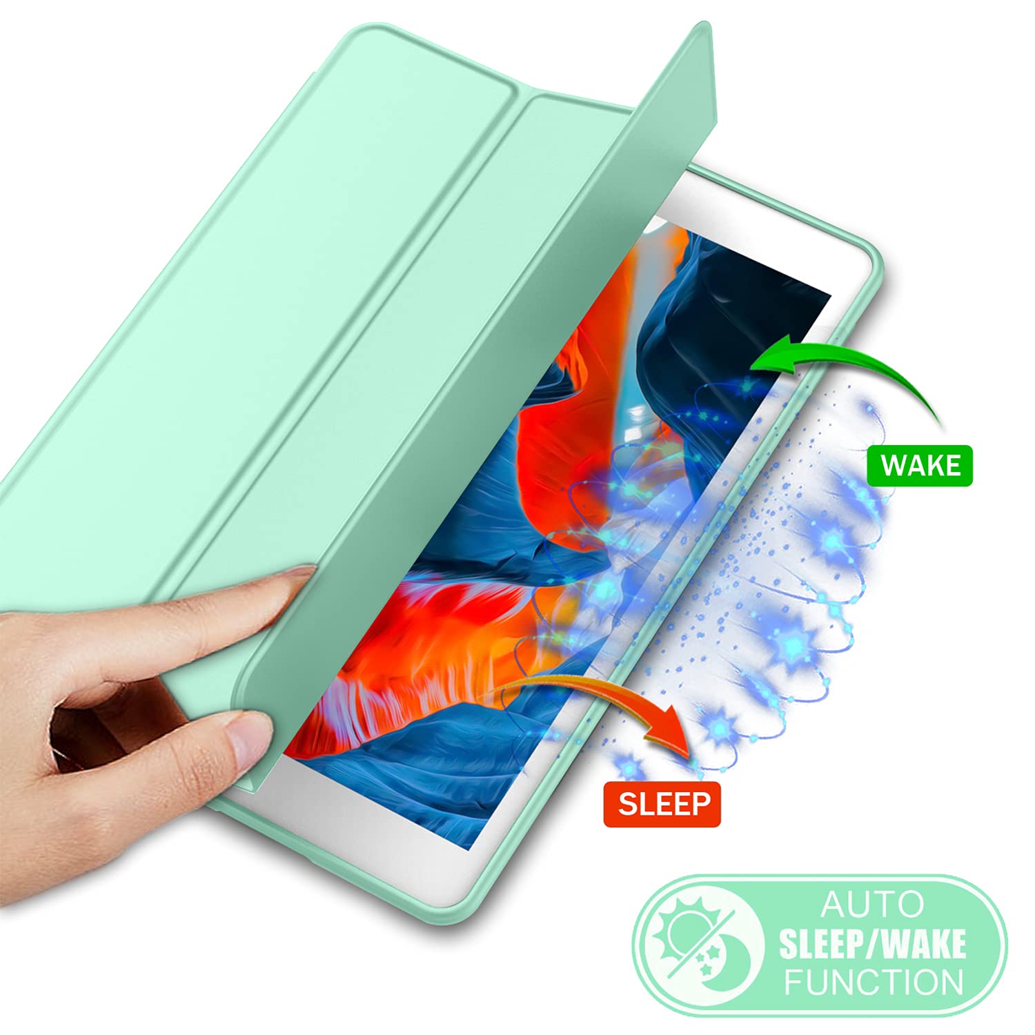 Imieet Ipad 9Th Generation Case 2021/Ipad 8Th Generation Case 2020 10.2 Inch With Pencil Holder, Ipad 7Th Gen 2019 Case With Soft Baby Skin Silicone Back, Auto Wake/Sleep Cover(Light Green)