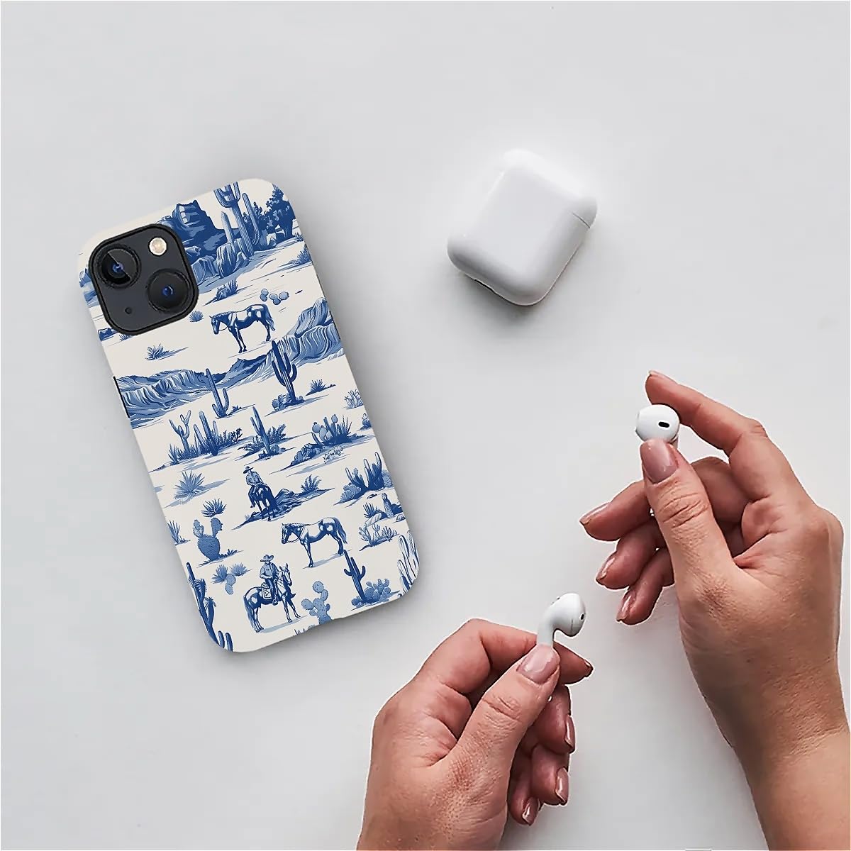 Fkbrcl4U For Iphone 14 Plus Case, Hybrid 2-Layer Silicone Protective Matte Case For Girl Women Western Cowboy Horse Cow Desert C