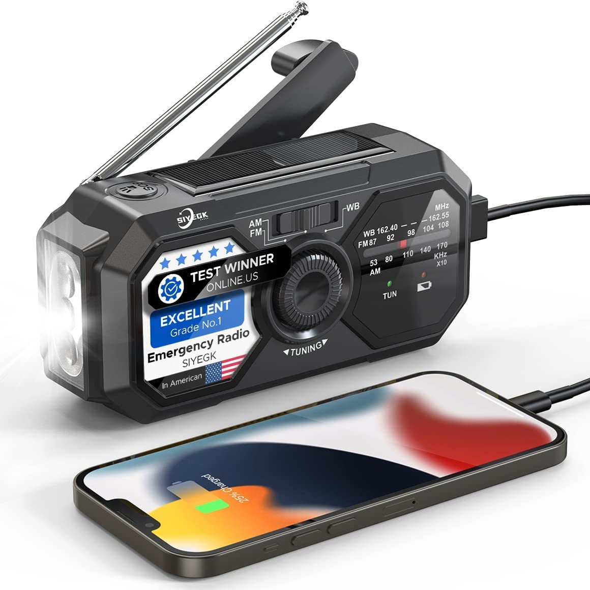 Emergency Weather Radio, Portable Am Fm Noaa Radios With Crank Sos Alarm, 3500Mah Pocket Solar Emergency Supplies Gadgets For Me