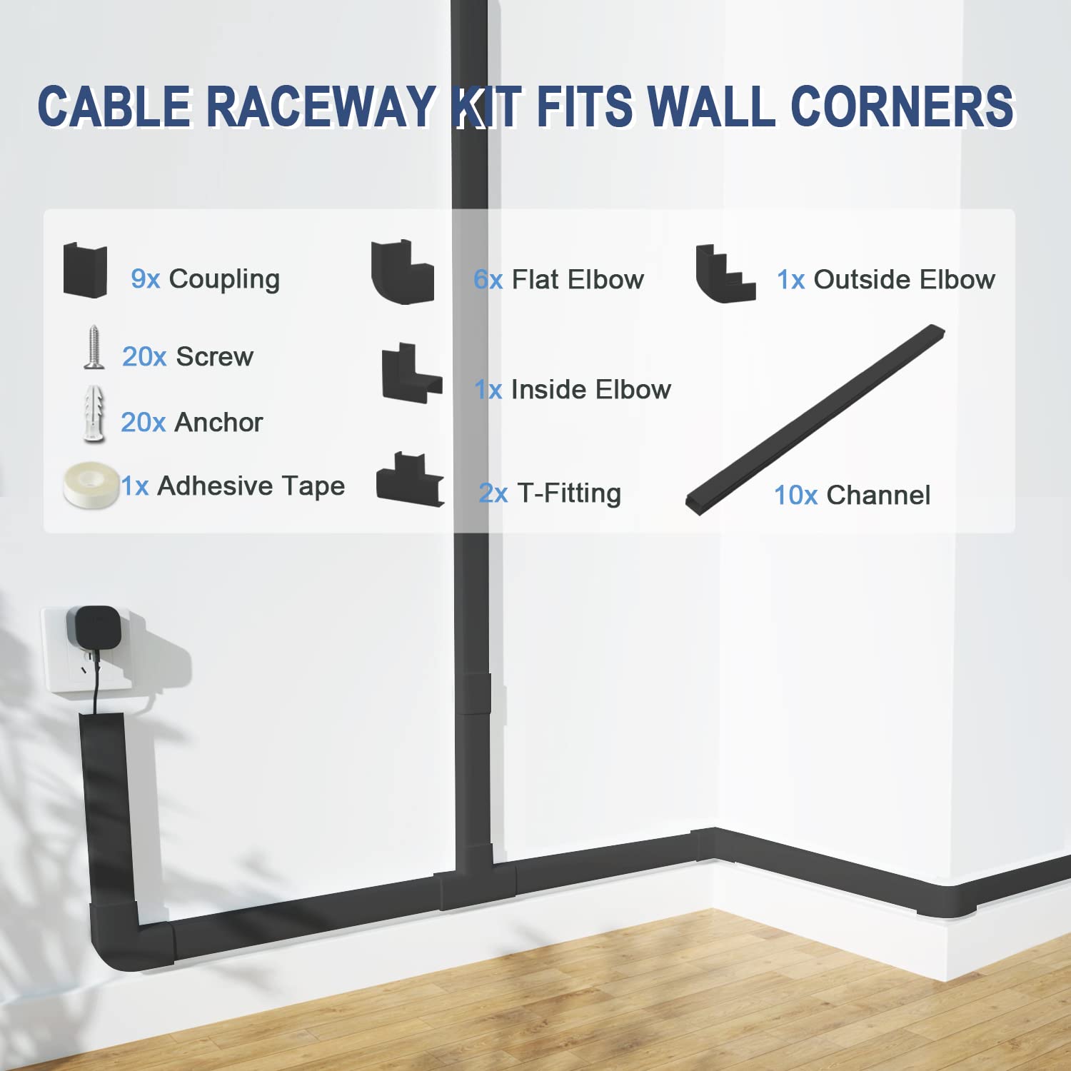 Cord Cover Raceway Kit   157'' Cable Concealer, Wire Hider For Tv Wall Mounting And Wire Management, Black