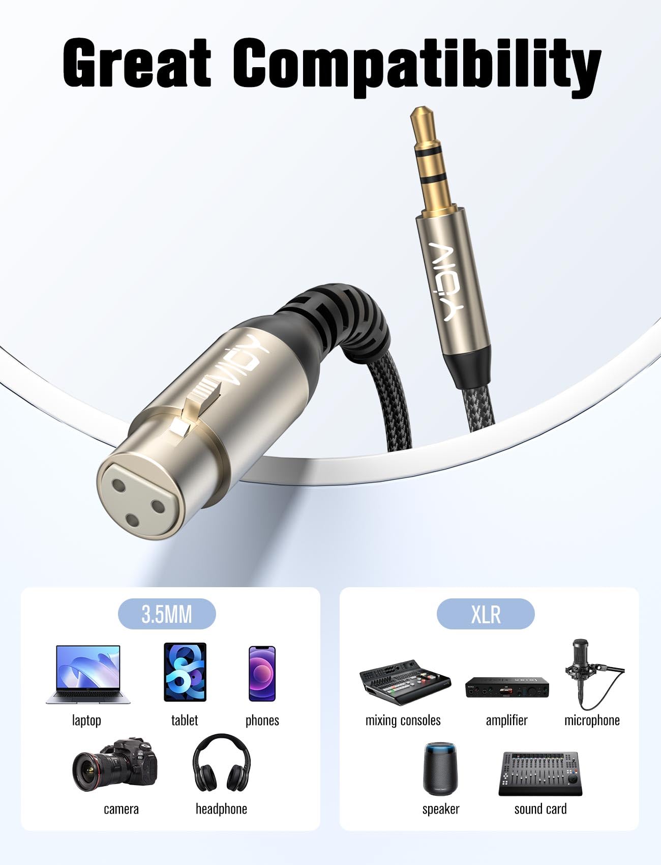 Vioy Xlr To 3.5Mm Cable 20 Ft, Unbalanced Aux Male To Xlr Female Cord, 1/8 Inch To Microphone Cable For Laptop, Tablat, Mp3 Play