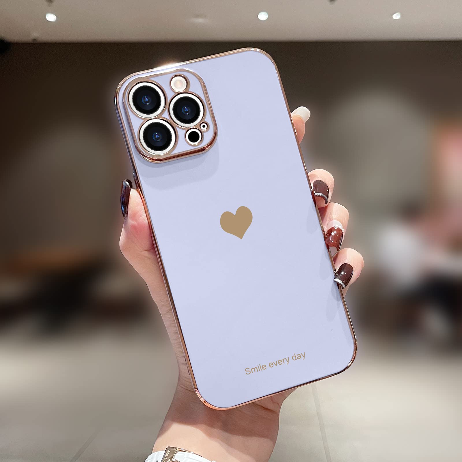 Teageo For Iphone 13 Pro Max Case For Women Girl Cute Love Heart Luxury Plating Bling Soft Back Cover Raised Camera Protection B