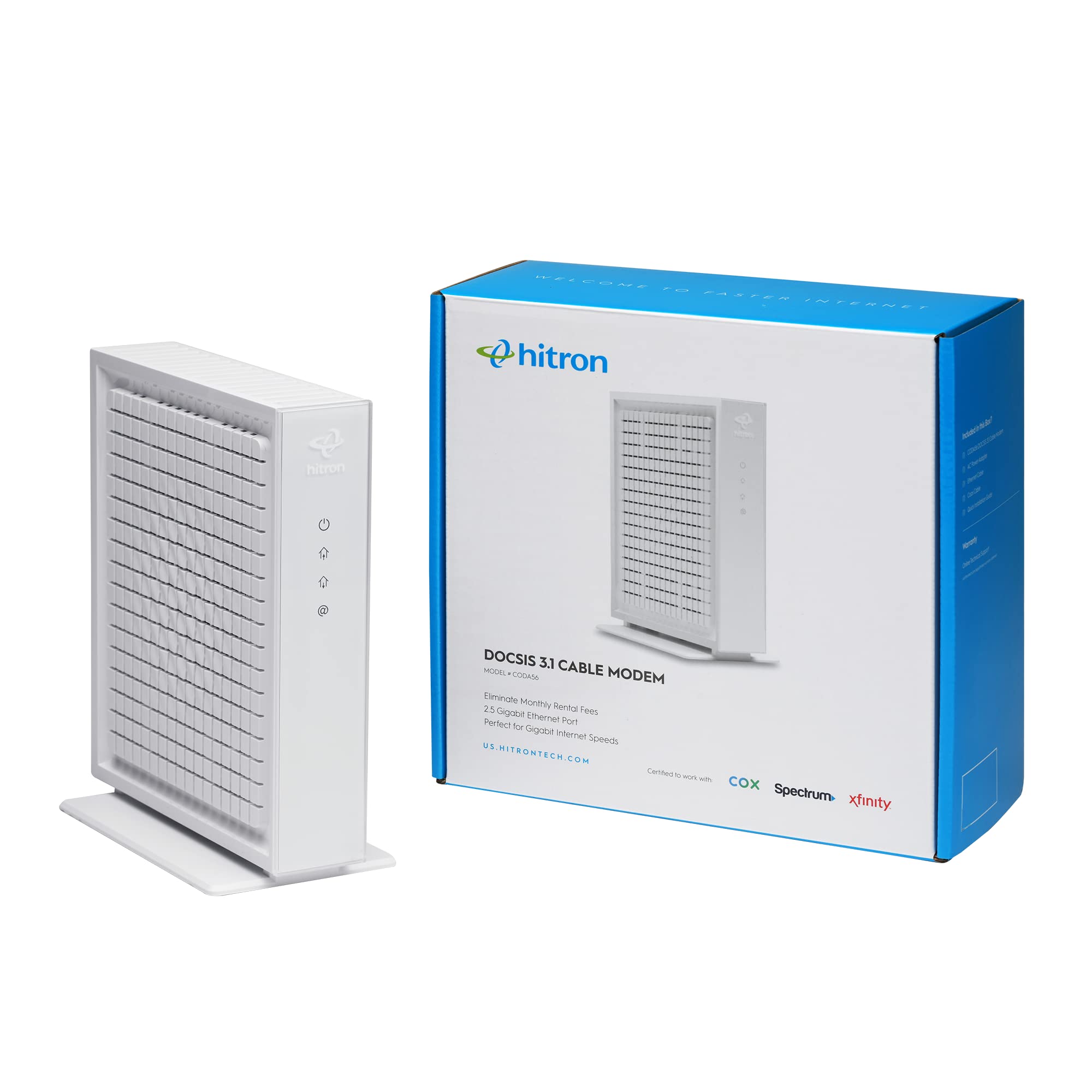 Hitron Coda56 Multi Gigabit Docsis 3.1 Modem | 2.5 Gbps Max Internet Speeds | Certified With Xfinity, Charter Spectrum, Cox | 10X Faster Than Docsis 3.0 | 2.5 Gbps Ethernet Cable Modem Only