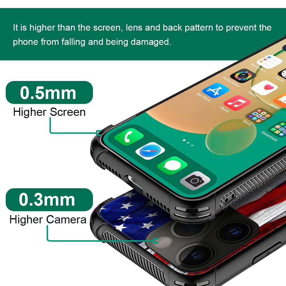 Iphone 14 Pro Max Case,Wood Us Flag Iphone 14 Pro Max Cases For Men Boy,Drop Protection Cool Pattern With Soft Tpu Bumper Case F