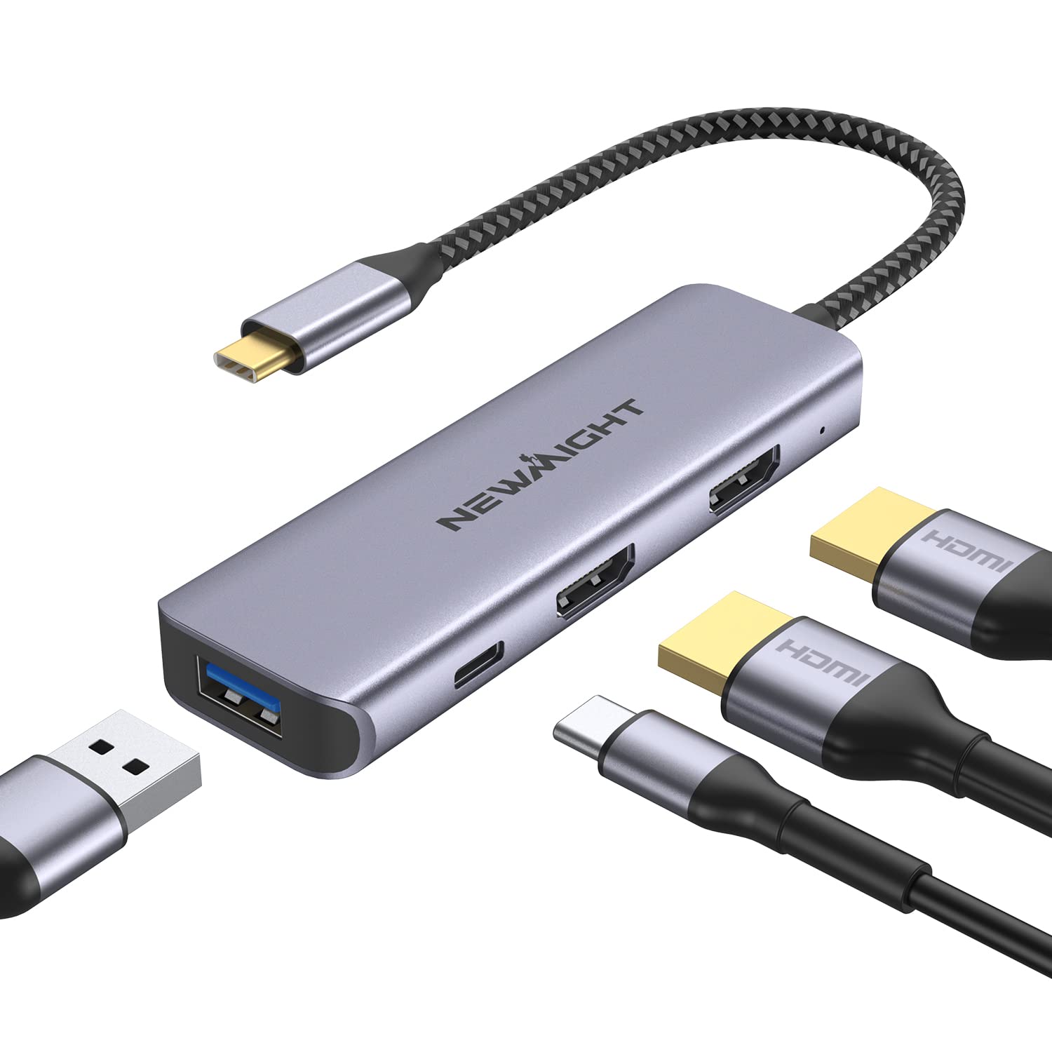 Hdmi Adapter For Dual Monitors, Newmight 4 In 1 Usb C To Dual Hdmi Adapter With 100W Pd, Usb Port, Hdmi To Usb C Hub With 2 Hdmi For Macbook Pro, Iphone 15 Series, Hp, Dell