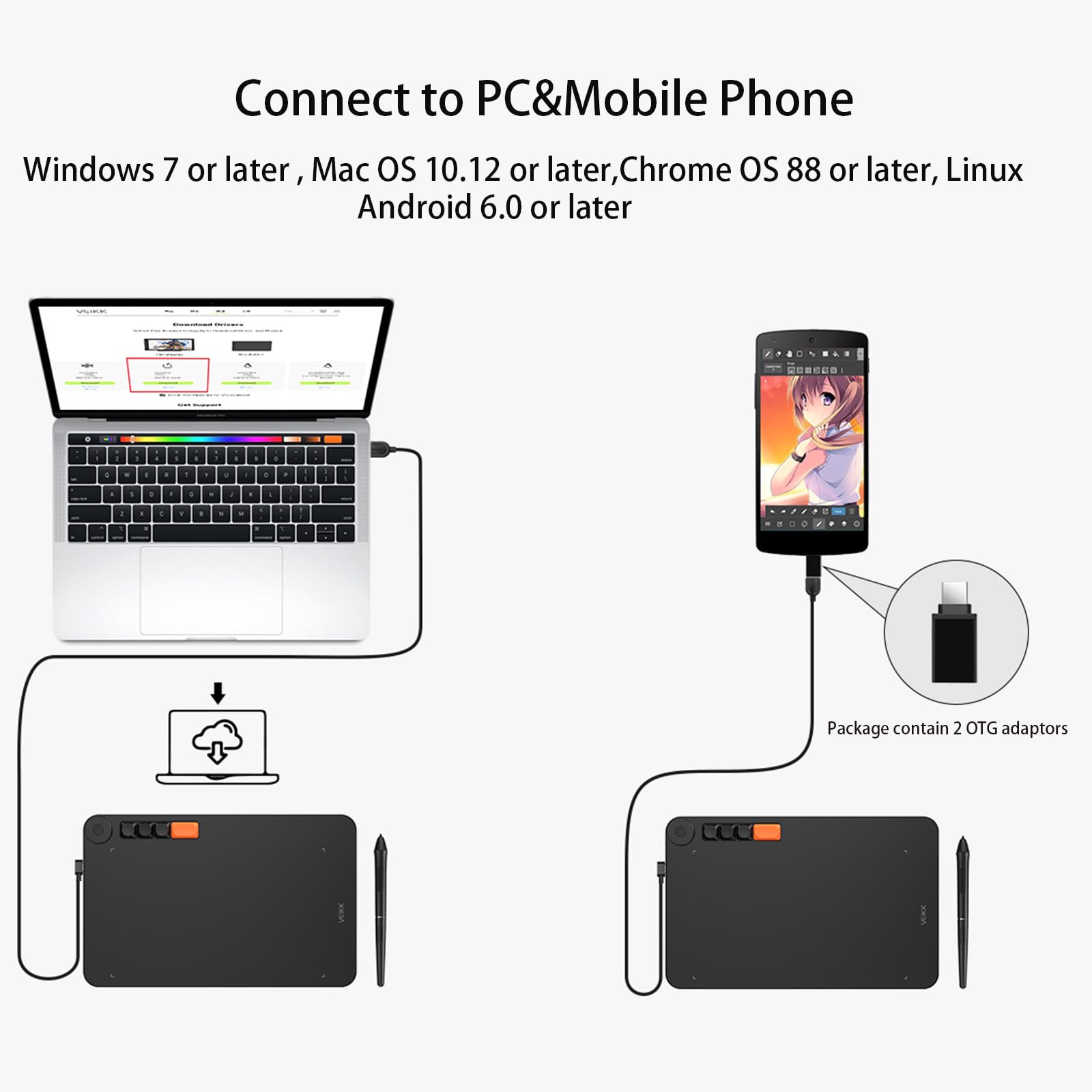 Graphics Drawing Tablet Veikk Voila L Drawing Pad 10X6 Inch,With 4 Customized Keyboard Hot Keys,8192 Levels Battery-Free Stylus