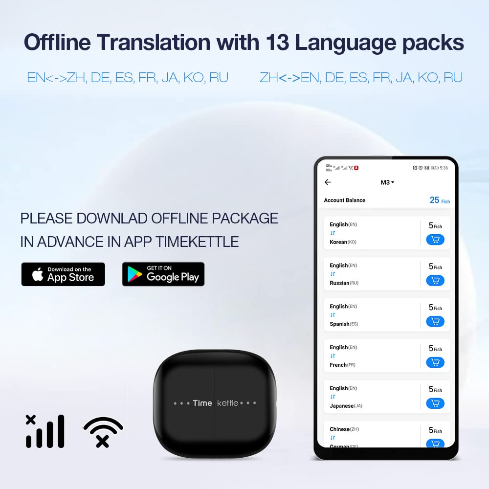 Timekettle M3 Language Translator Earbuds, Two Way Translator Device With App For 40 Languages & 93 Accents Online, Offline Tran