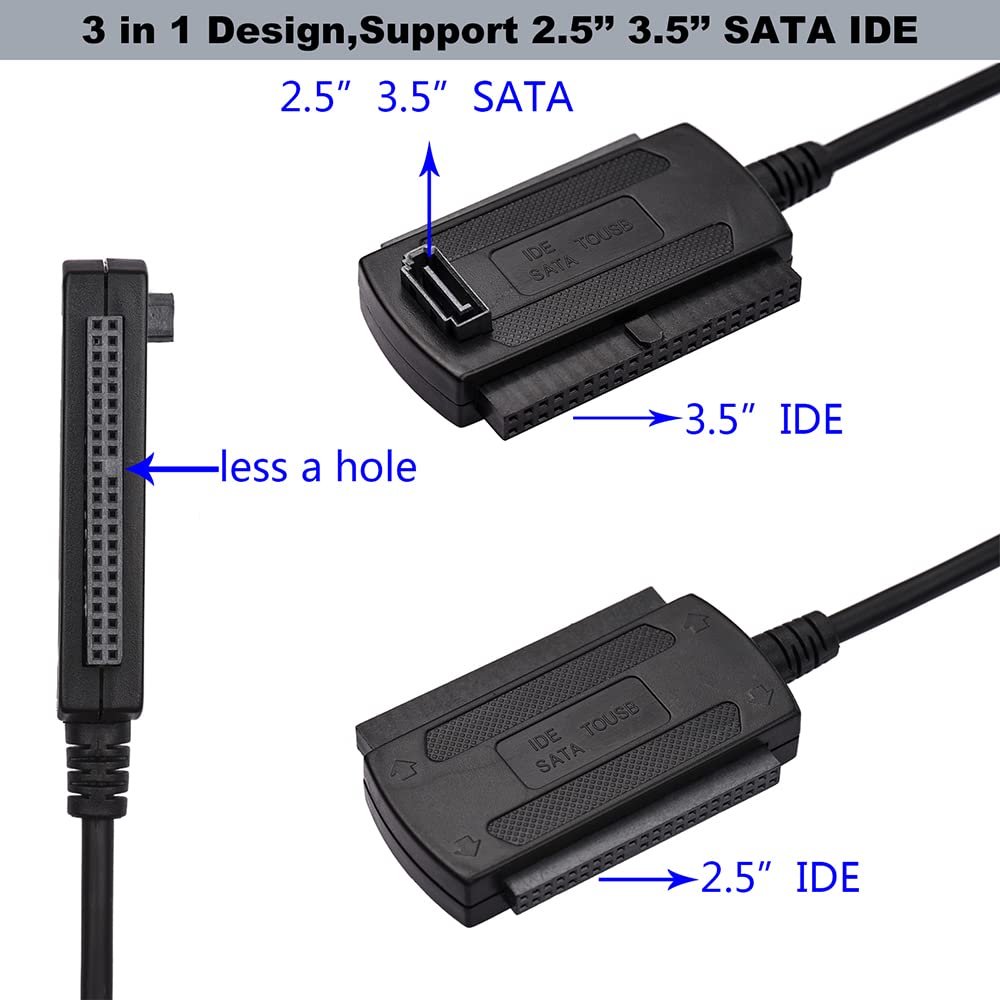 Urtop Sata/Pata/Ide Drive To Usb 2.0 Adapter Converter Cable For Hard Disk Hdd Ssd 2.5 3.5 With External Ac Power Supply, Compat