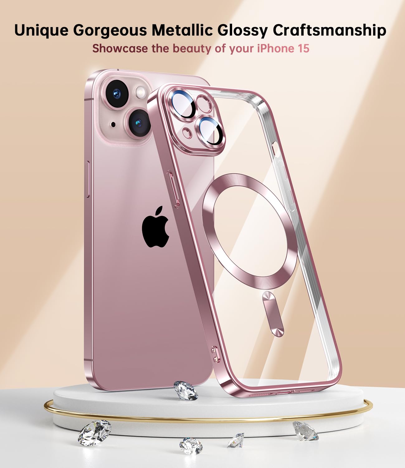 Waldeng For Iphone 15 Case With Integrated Camera Lens Protector, [Compatible With Magsafe] [Original Phone Exterior], Crystal C