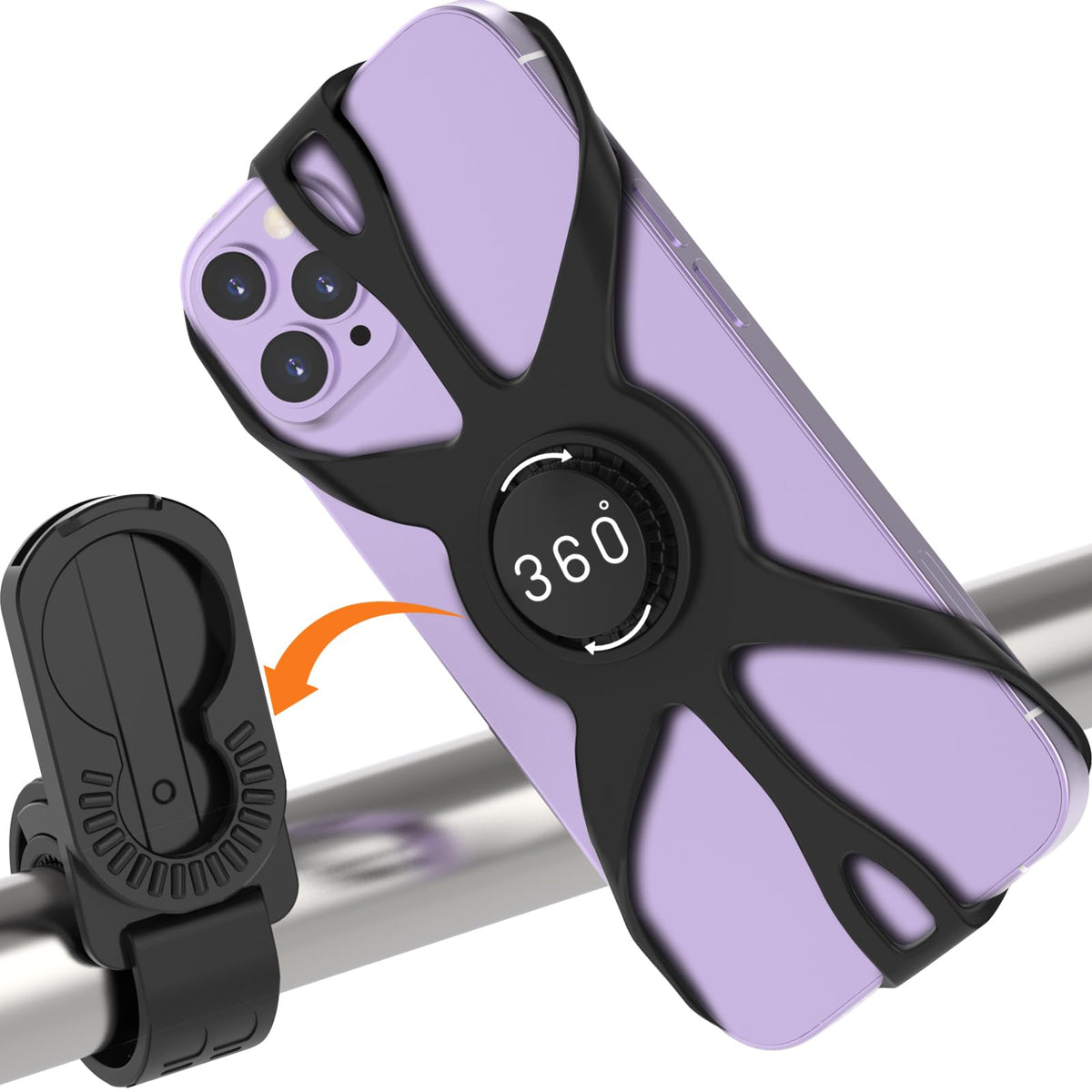 Szcfan Bike Phone Holder - 360 Rotatable Motorcycle Mount For 15 Pro Max / 14/13, S10 And More 4.7-6.8'' Devices - Silicone Bicy