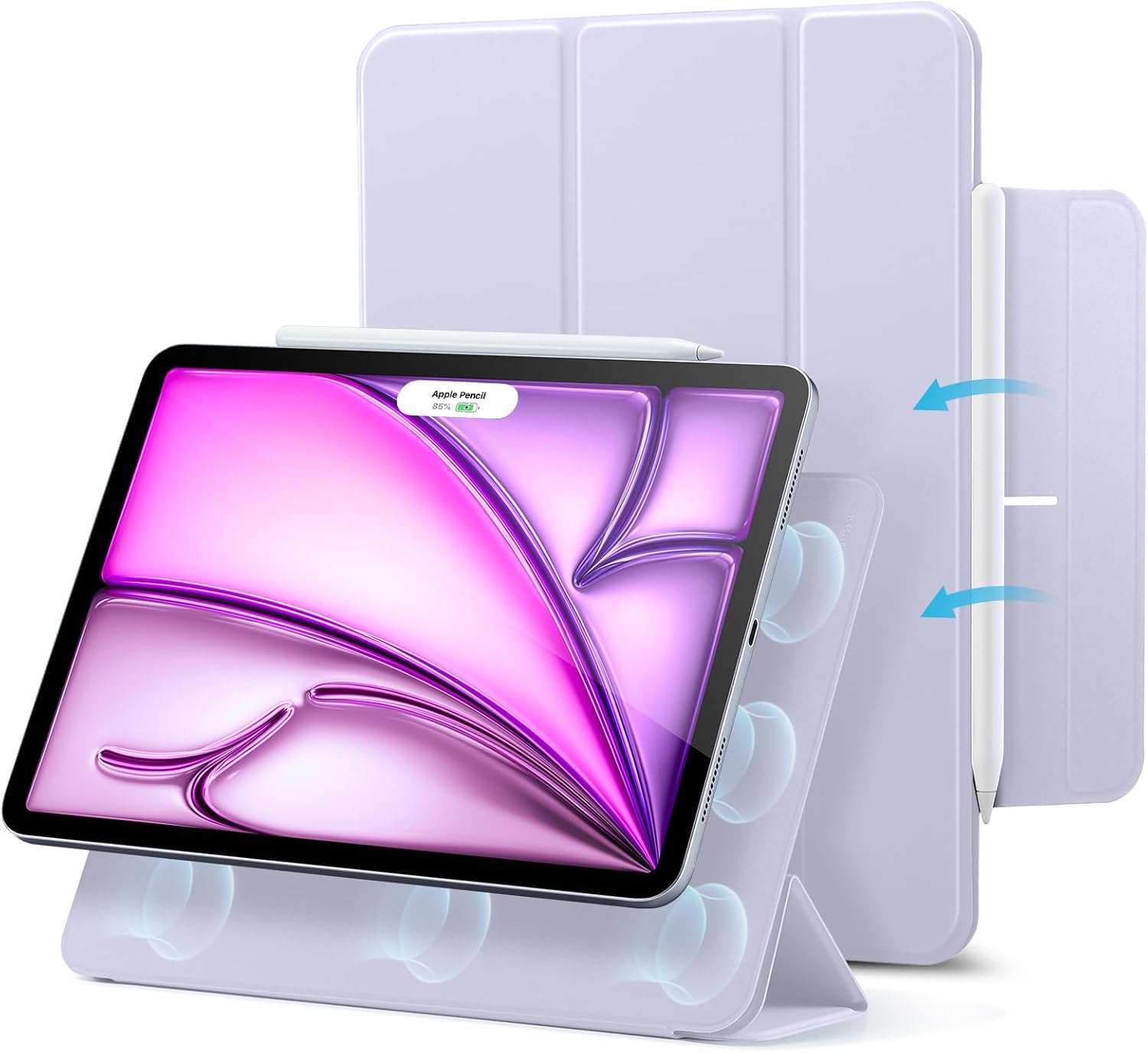 Esr For Ipad Air 13 Inch Case M2 (2024), Pro 12.9 (2022/2021, 6Th/5Th/4Th Gen), Powerful Magnetic Attachment, Slim Trifold Stand, Supports Pencil Pro & Pencil (Usb C), Rebound Series, Light Purple