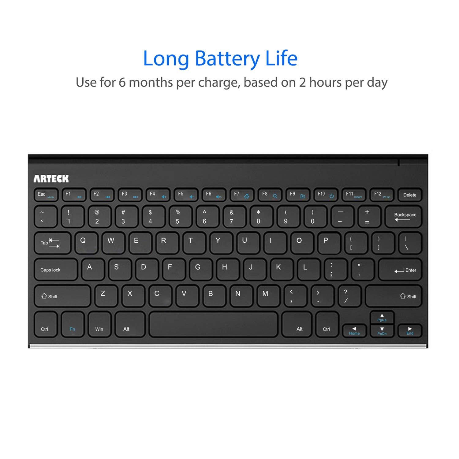 Arteck 2.4G Wireless Keyboard Stainless Steel Ultra Slim Keyboard For Computer/Desktop/Pc/Laptop/Surface/Smart Tv And Windows 11