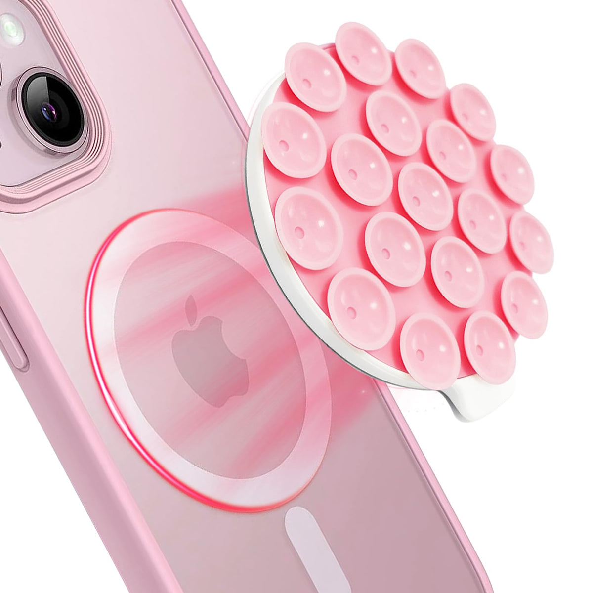 Pkyaa Silicone Suction Cup Phone Mount, Magnetic Silicone Suction Phone Case Stand, Hands Free Mirror Shower Phone Holder, Perfe