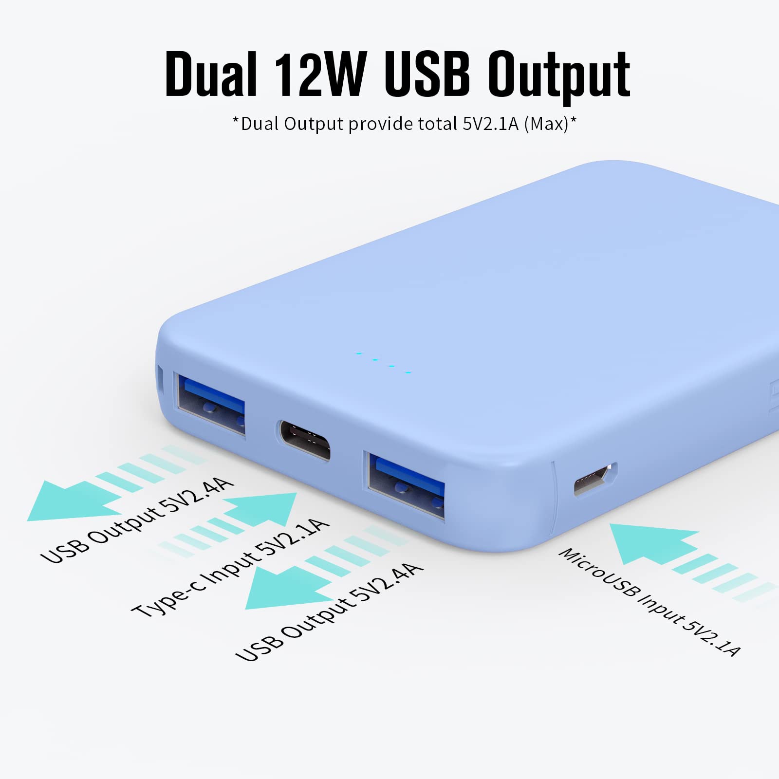 Vanyust Mini Portable Charger Power Bank 5000Mah Capacity External Battery Pack Dual Output Port And Usb C (Input Only) Power Ba