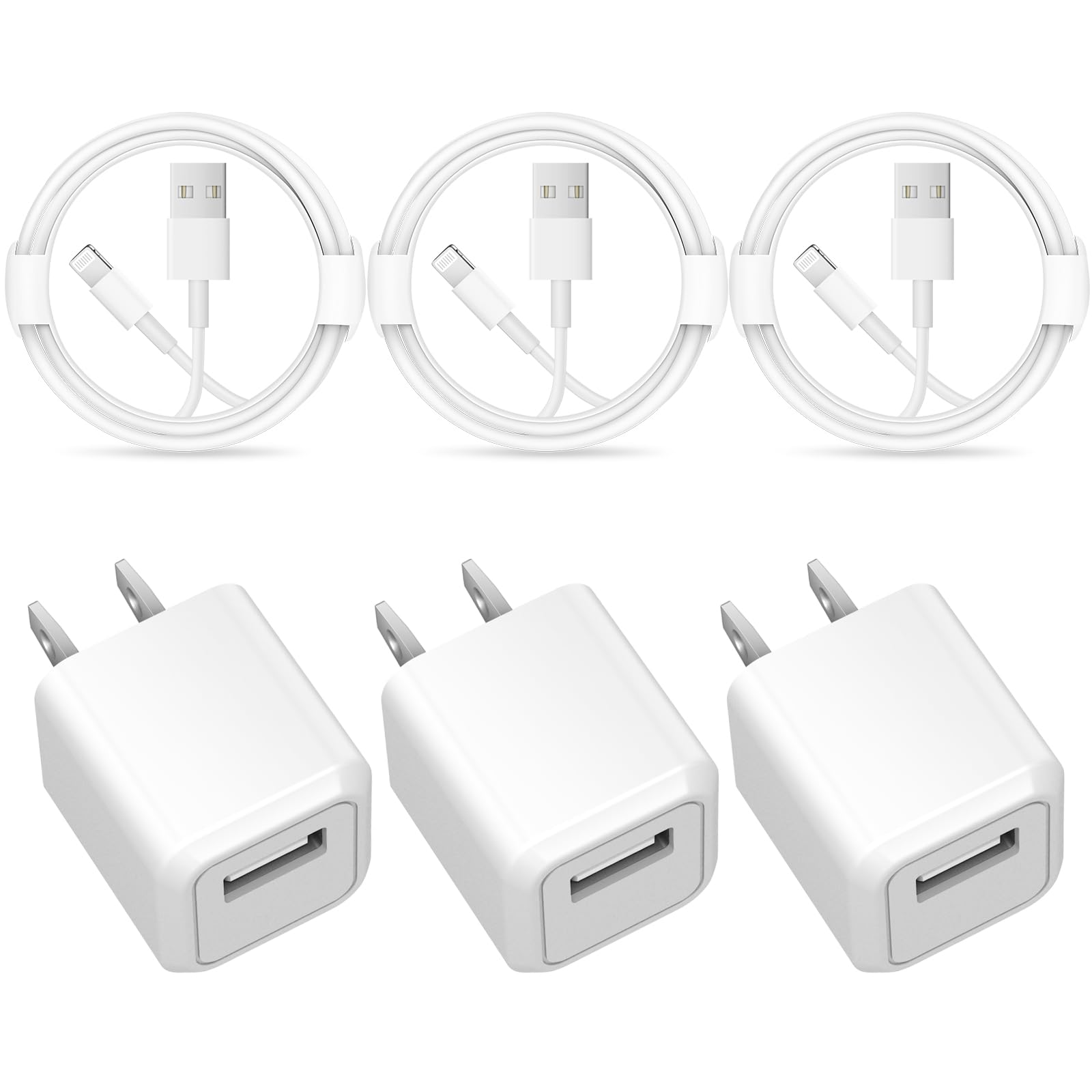 Iphone Charger   3 Pack Usb Wall Charger Cube Block Adapter With 6Ft Usb Fast Charging Cable Compatible With Iphone 14 13 12 11
