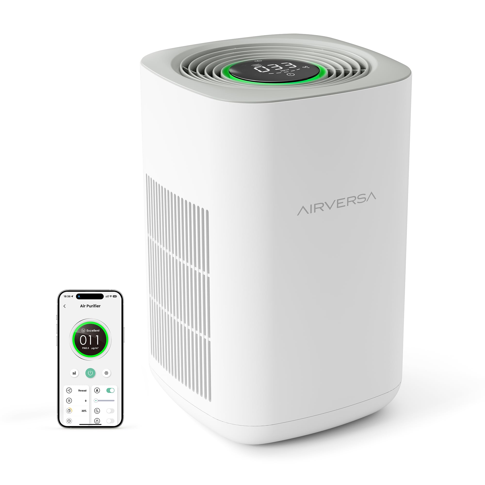 Airversa True Hepa Air Purifier For Home Bedroom Large Room 1,050 Sq Ft Air Filters Up To 99.97% Pm2.5 Sensor Display Smart Air